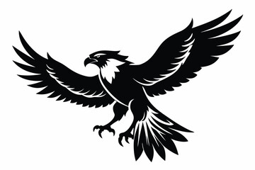 Black Eagle Silhouette Flying with Open Wings on White Background Symbol
