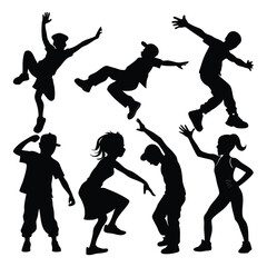 Children dancing street dance silhouette.