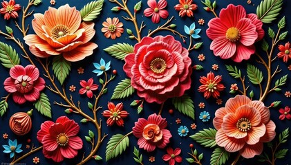 Intricate woven fabric with a complex, floral pattern , handmade, art