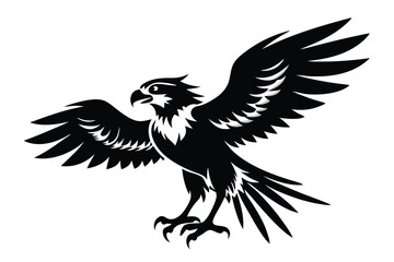 Isolated Black Eagle Silhouette With Open Wings On A White Background Design