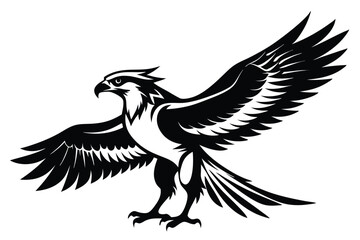 Striking Osprey Mascot with Spread Wings Silhouette on White Background