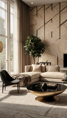 Minimalist Living Space with Floor-to-Ceiling Windows and Chic Decor