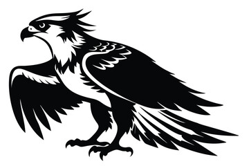 Bold Osprey Illustration, Black and White Silhouette on White Background