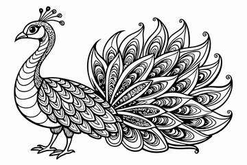 coloring page line art the peacock black vector