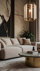 Contemporary Lounge with Marble Wall and Luxurious Finishes