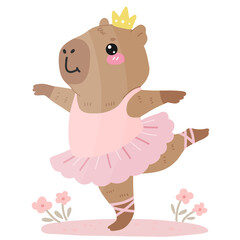 Cute capybara ballerina dancing