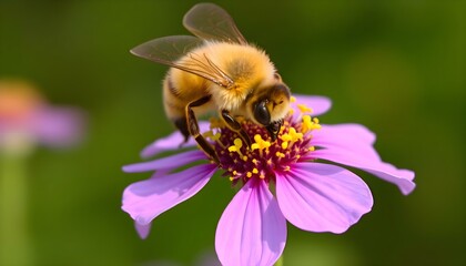 bee is sitting on a purple flower