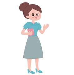 Happy Teacher’s Day illustration featuring a smiling teacher, chalkboard, balloons, and gift boxes. A cheerful and festive design celebrating educators.