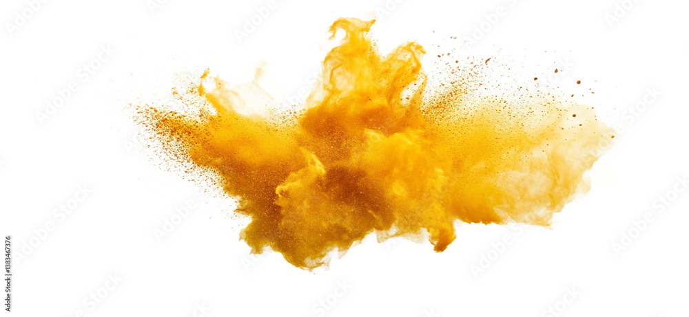 Poster golden powder explosion, isolated on a transparent background, png image. dynamic texture, suggestin