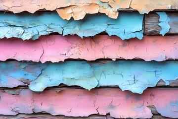 Obraz premium Colorful Weathered Texture of Peeling Pastel Paint on Wooden Surface for Rustic Design