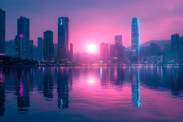 Fototapeta premium A beautiful cityscape reflecting in a body of water