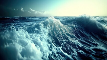 Fototapeta premium Dramatic ocean waves crashing, sunlight on water