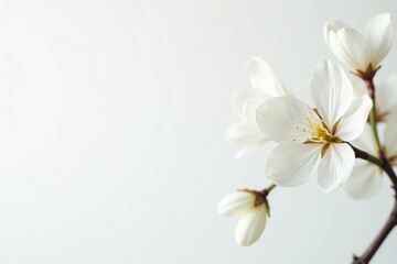 Fototapeta premium Delicate white blossoms against a pure white background, minimal, close-up, delicate