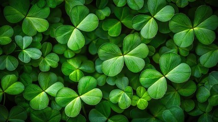 Lush Green Shamrocks and Clover Leaves in Vibrant Background
