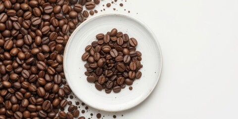 Fototapeta premium Digital Coffee Painting Coffee Beans on a White Plate with Realistic Hand Painted Effect and Rich Detail