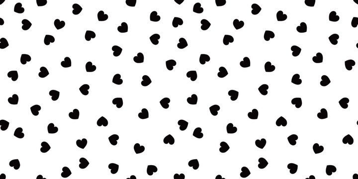 ランダムに散らばる手描きのハートのシルエットのシームレスパターンの背景素材のベクターイラスト