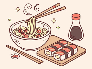 asian food doodles
