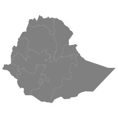 High quality map of Ethiopia with borders of the regions