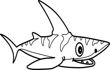 Hand drawn shark cartoon doodle outline