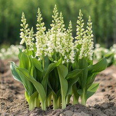 Obraz premium White flowers in rows in a garden