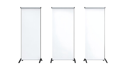 Pack of Roll Up Banner Stand set Against Transparent Background for Event Branding, Marketing Promotion, or Trade Show Design Projects