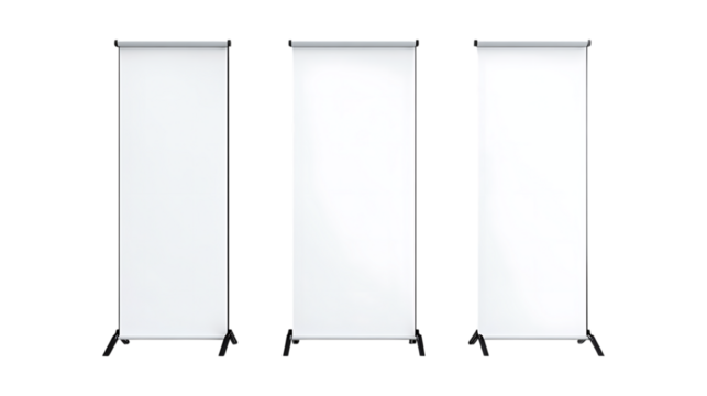 Pack of Roll Up Banner Stand set Against Transparent Background for Event Branding, Marketing Promotion, or Trade Show Design Projects