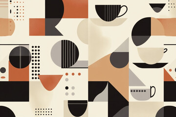 Abstract geometric coffee cups and shapes pattern