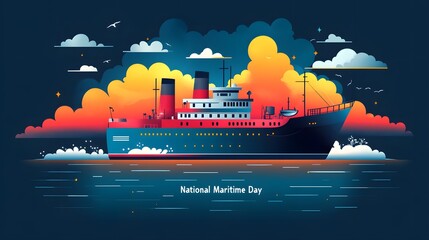 Dynamic National Maritime Day Banner Featuring Stylish Inscription, Minimalist Oceanic Gradients, and Nautical Symbols Infused with Modern Elegance and Celebratory Energy
