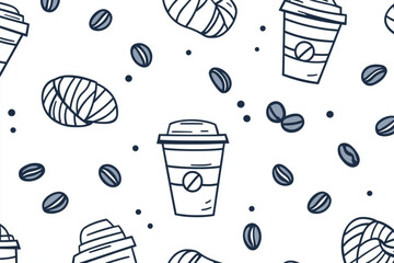 Seamless coffee and pastry pattern on white background