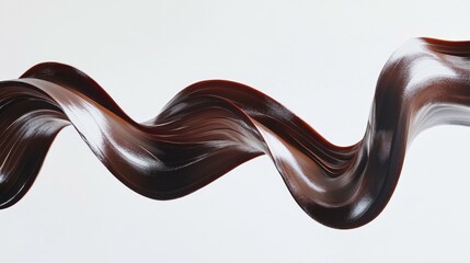 Glossy Dark Brown Abstract Ribbon Shape Flowing on White Background