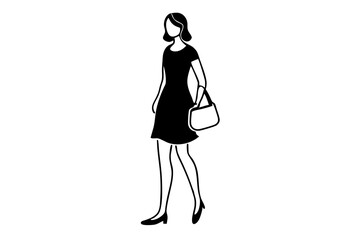Woman holding purse silhouette vector illustration