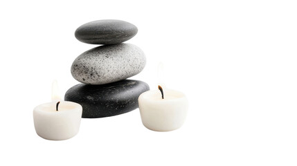 Obraz premium Tranquil Spa Setup with Stacked Stones and Simple White Candles