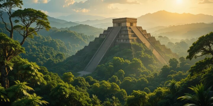  Ancient Majesty A Breathtaking Vista of Pre Columbian Architecture Cloaked in Nature s Embrace, Conveyed Through Hyperrealistic