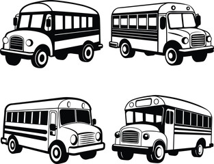 school bus vector art illustration with classic retro design