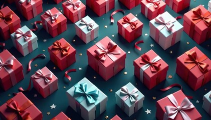 Elegant, repeating gift box pattern with ribbons , birthday, gift box