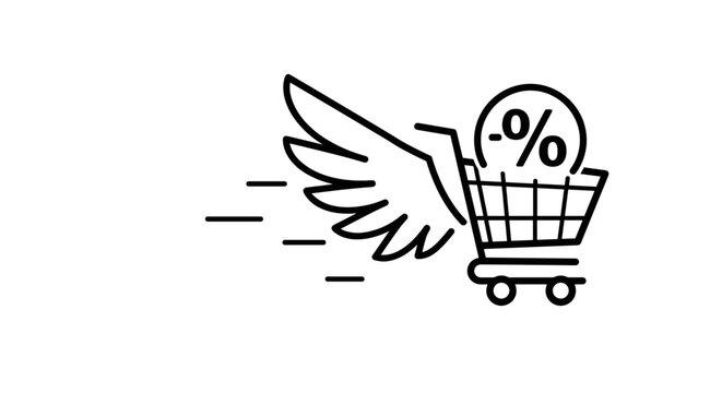 Shopping cart with wings soaring for fast delivery