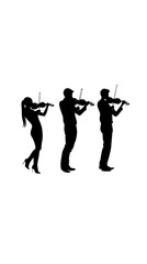 Silhouette of Three Musicians Playing Violin in Artistic Performance