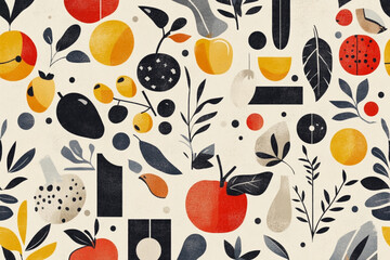 Abstract fruit and leaf pattern on a light background