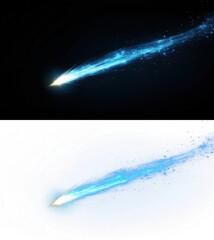 Glowing comet trail for fantasy scenes, space designs or sci-fi effects isolated on transparent background