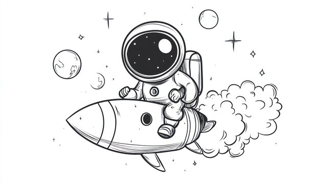 Cute astronaut riding rocket in space (2)