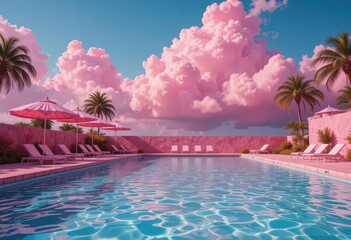  Textured Delight Raspberry Ripple Pinks, Ruffled Umbrellas a Cloud Filled Pink Sky Create Depth Interest