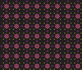 a detailed seamless composed of batik designs with  flowers  on black background , design for fabric or various pattern printing works.