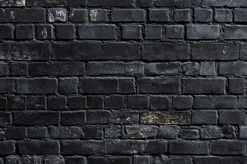 Fototapeta premium Dark weathered brick wall with textured pattern and varied shades of black and gray