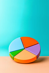Fototapeta premium Colorful pie chart with clean vector segments on turquoise coral gradient background for business presentations and data reports 