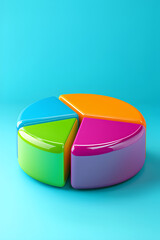 Fototapeta premium Colorful pie chart with clean vector segments on turquoise coral gradient background for business presentations and data reports 