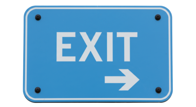 Isolated Blue Exit Sign with Arrow Pointing Right