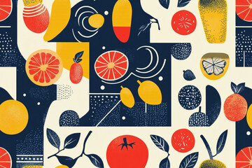 Abstract fruit pattern with geometric shapes design