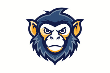 Aggressive Gorilla Mascot Head with Determined Gaze in Blue and Gold, on White