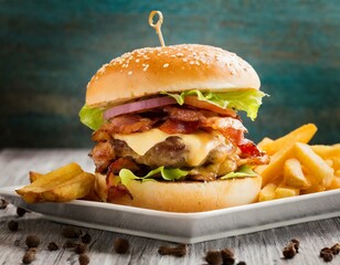 Delectable Bacon Cheeseburger with Fries