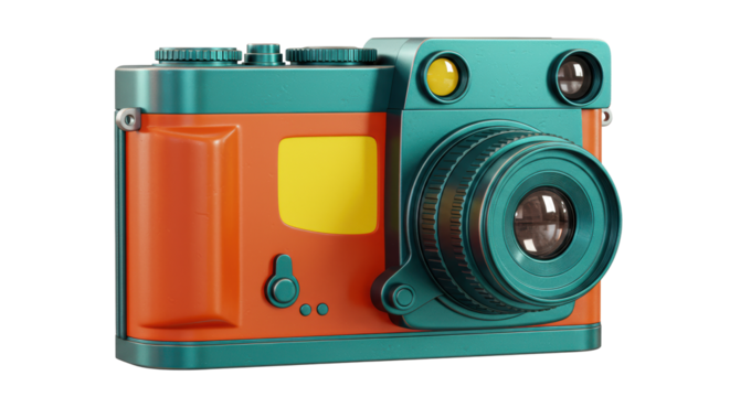 Isolated Vintage Camera Teal and Orange Design